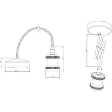 Load image into Gallery viewer, Line drawing of 1.8m E27 Vintage Pendant Set - Smoked Bronze with dimensions, LHMLA8271LSB, pendant ceiling light,