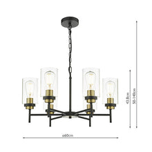 Load image into Gallery viewer, Abel 6 Light Black/Gold Pendant with Dimensions, LHDARABE0654, ceiling light,