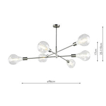 Load image into Gallery viewer, Alana 6 light pendant with dimensions, Satin Chrome, ceiling light,
