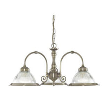 Load image into Gallery viewer, American Diner 3 Light Antique Brass & Ribbed Glass Pendant, LHSL9343-3, ceiling light,