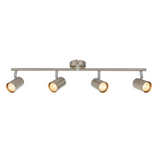 Load image into Gallery viewer, Track light fixture with four spotlights on a white background, Arezzo 4LT Bar - Satin Silver, LHEND73689,