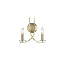 Load image into Gallery viewer, Gold wall-mounted light fixture with two candle light bulbs, Ascona 2LT Wall Light, Satin Brass Metal & Glass, LHSL4162-2SB, wall light,
