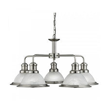 Load image into Gallery viewer, Bistro Satin Silver 5 Light Ceiling Fitting With Acid Glass Shades