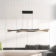 Load image into Gallery viewer, Bloom Black & Wood Effect Pendant Light above sofa in bright room, LHSL32104-1BK, ceiling light,