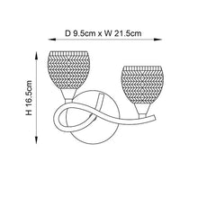 Load image into Gallery viewer, Line drawing of Boyer 2LT Wall Light Chrome with dimensions, LHENDBOYER-2WBCH-L, wall light