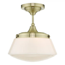 Load image into Gallery viewer, Caden Bathroom Semi Flush Antique Brass Opal Glass IP44, LHDARCAD0175, ceiling light,