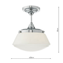 Load image into Gallery viewer, Caden Bathroom Semi Flush Polished Chrome Opal Glass IP44 with dimensions, LHDARCAD0150, ceiling light,
