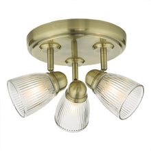 Load image into Gallery viewer, Cedric 3 Light Spotlight Antique Brass Glass IP44 Bathroom Ceiling Light, LHDARCED7675, bathroom ceiling light,