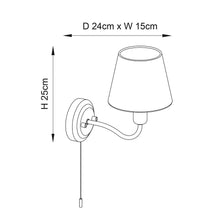 Load image into Gallery viewer, Line drawing of a wall lamp with dimensions labeled, LHEND93851