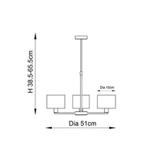 Load image into Gallery viewer, Line drawing of Daley 3 Light Matt Nickel Pendant with dimensions, LHEND60256, ceiling light,