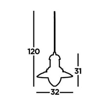 Load image into Gallery viewer, Line drawing of Fisherman Satin Silver Metal & Glass Pendant with dimensions, LHSL4301SS, ceiling light,