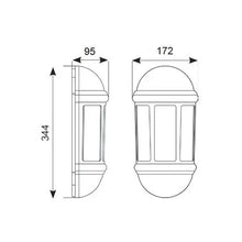 Load image into Gallery viewer, Line Drawing of Latina E27 Half Lantern Photocell Black with Dimensions