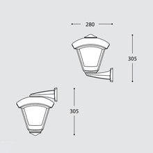 Load image into Gallery viewer, Line drawing of Fumagalli Dario Nardo Lantern Wall Mount E27 Black with dimensions, LHECIFMT24240E27AX, outdoor wall light,