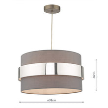 Load image into Gallery viewer, Oki Easy Fit Grey Shade With Chrome Band with dimensions, LHDAROKI6539, hanging shade,