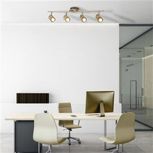 Load image into Gallery viewer, Samson 4 Light Antique Brass Metal Split Bar Spotlight in office setting above desk with chairs, LHSL6604AB, ceiling light,