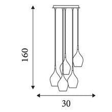 Load image into Gallery viewer, Line drawing of a multi pendant light fixture with dimensions labelled
