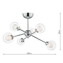 Load image into Gallery viewer, Zeke 6 Light Polished Chrome Semi-Flush Ceiling Light Dimensions, LHDARZEK0650, ceiling light,