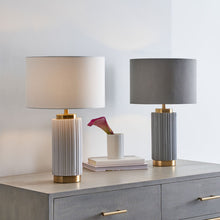 Load image into Gallery viewer, Ionic Grey Textured Ceramic and Gold Metal Table Lamp