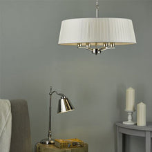 Load image into Gallery viewer, Cristin 4 Light Pendant Polished Nickel C/W Ivory Ribbon Shade in modern room