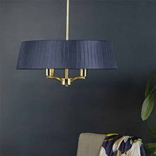Load image into Gallery viewer, Cristin 4 Light Pendant Satin Brass C/W Navy Ribbon Shade