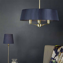 Load image into Gallery viewer, Cristin 4 Light Pendant Satin Brass C/W Navy Ribbon Shade