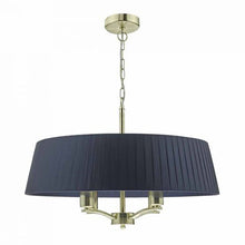 Load image into Gallery viewer, Cristin 4 Light Pendant Satin Brass C/W Navy Ribbon Shade, pendant, ceiling lights