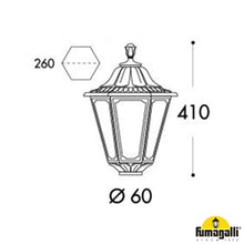 Load image into Gallery viewer, Line drawing of Fumagalli Rut Lantern Head White with Dimensions, LHECIFME26000WX, Outdoor Lantern Head,