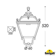 Load image into Gallery viewer, Line drawing of Fumagalli Tobia Black Clear Diffuser Lantern with Dimensions, LHECIFMQ33000AX, Outdoor Lantern Head,