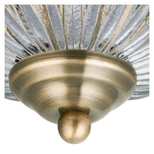 Load image into Gallery viewer, American Diner IP44 Antique Brass Flush Fitting Clear Ribbed Glass Zoomed In