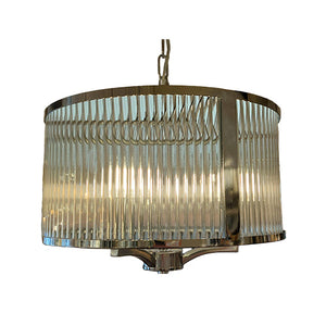 3LT Satin Chrome Ribbed Glass Pendant