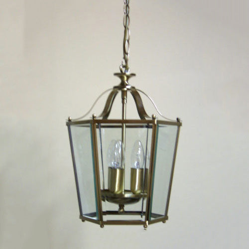 3 Light Panel Lantern Antique Brass