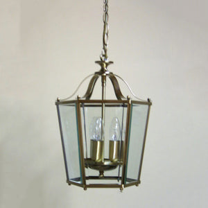 3 Light Panel Lantern Antique Brass