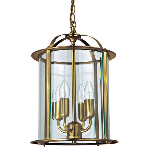 4 Light Round Glass Lantern Antique Brass