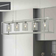 Satin Silver/Glass Shades 5 Light Bar Pendant hanging in kitchen, LHSL7875-5SS, ceiling light,
