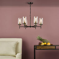 Abel 6 Light Black/Gold Pendant on ceiling of living room with couch and table with platter of fruit, LHDARABE0654, ceiling light,