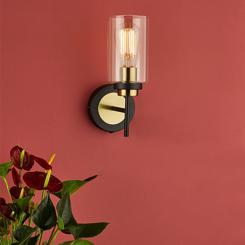 Abel Wall Light Satin Black & Gold with Glass Shades In Use