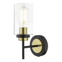 Load image into Gallery viewer, Abel Wall Light Satin Black &amp; Gold with Glass Shades
