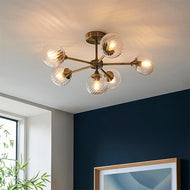 Allegra 6 Light Antique Brass Semi Flush Ceiling Light in blue walled room with painting, LHEND103171, ceiling light,
