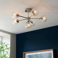 Allegra 6 Light Bright Nickel Semi Flush Ceiling Light on ceiling of blue walled room with painting, LHEND104050, ceiling light,