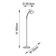 Load image into Gallery viewer, Line drawing of Amalfi Task Floor Lamp Matt Black Dimensions, LHEND106997, floor lamp,
