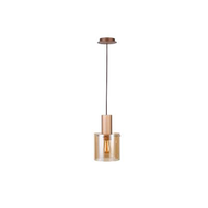 Amber vintage glass pendant light with brass fitting hanging against white background, ceiling light, 