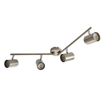 Load image into Gallery viewer, Track light fixture with four spotlights angled on a white background, Arezzo 4LT Bar - Satin Silver, LHEND73689,
