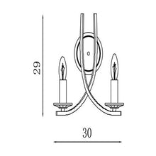 Load image into Gallery viewer, Line drawing of Ascona 2LT Wall Light, Satin Brass Metal &amp; Glass with dimensions, LHSL4162-2SB, wall light,
