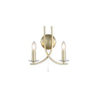 Gold wall-mounted light fixture with two candle light bulbs, Ascona 2LT Wall Light, Satin Brass Metal & Glass, LHSL4162-2SB, wall light,