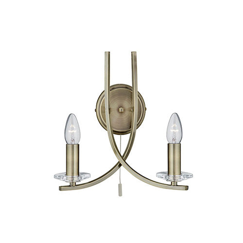 Ascona Antique Brass 2 Light Wall Bracket With Clear Glass Sconces