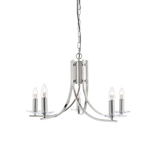 Ascona Satin Silver 5 Light Ceiling Fitting Glass Sconces