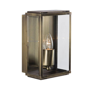 Box Outdoor Wall Light - Antique Brass Metal & Glass