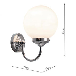 Barclay Bathroom Wall Light Polished Chrome Opal Glass IP44 Dimensions