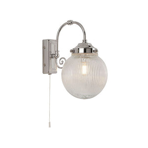 Belvue 1 Light Bathroom IP44 Wall Light Clear Globe Shade Chrome