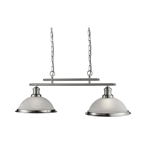 Bistro Satin Silver 2 Light Ceiling Bar Pendant With Marble Glass Shades